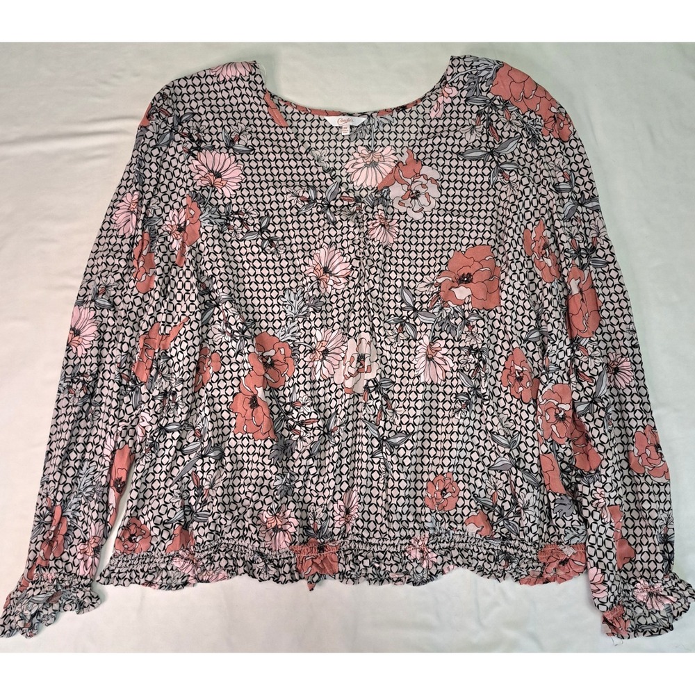 Candie's 3x Floral Blouse Balloon LS V-Neck Elastic Waist Boho Coquette Fairy